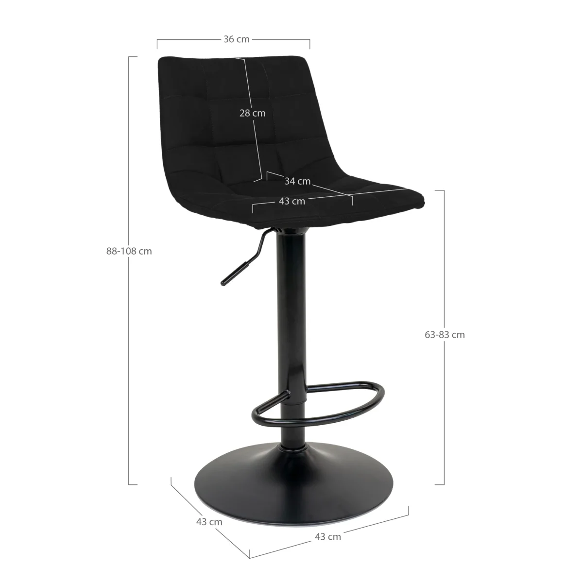 Middelfart Barstol - Barstol, Velour, Sort, Sorte Ben Hn1207 ⎮ Sæt af 2 stk. - Billede 6