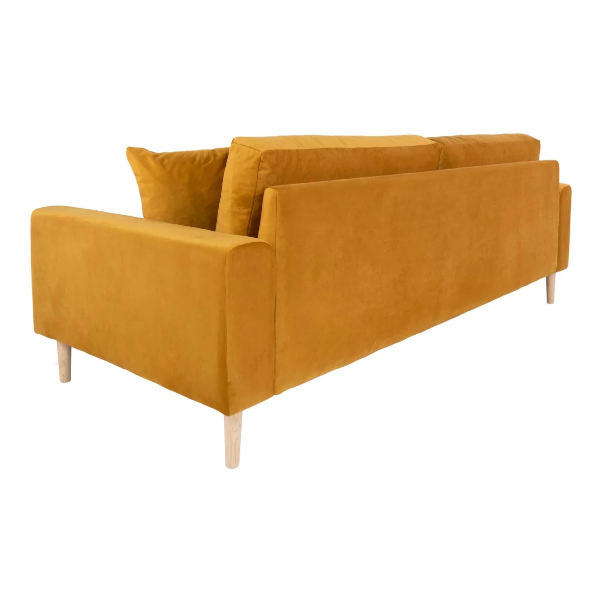 Lido 3 Personers Sofa - 3 Personers Sofa, Sennepsgul Velour Med To Puder Og Natur Træben Hn1004 - Billede 5