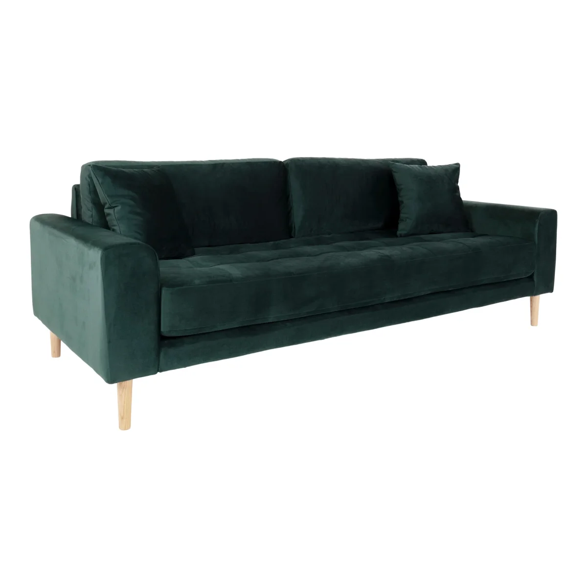 Lido 3 Personers Sofa - 3 Personers Sofa, Mørkegrøn Velour Med To Puder Og Natur Træben Hn1006 - Billede 3
