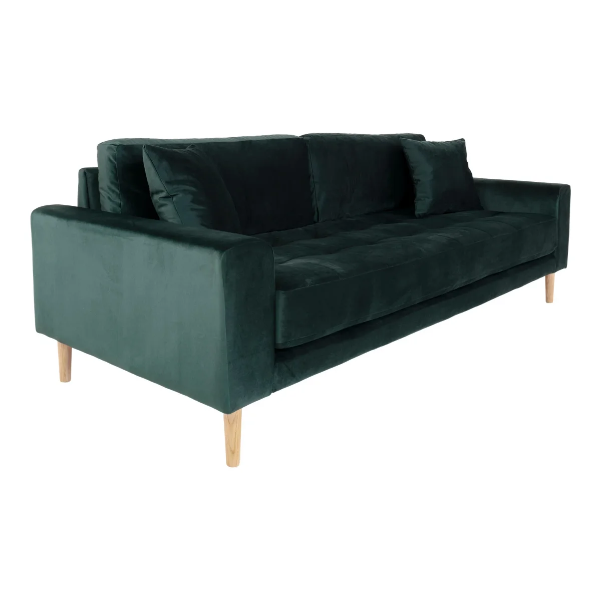 Lido 3 Personers Sofa - 3 Personers Sofa, Mørkegrøn Velour Med To Puder Og Natur Træben Hn1006 - Billede 4
