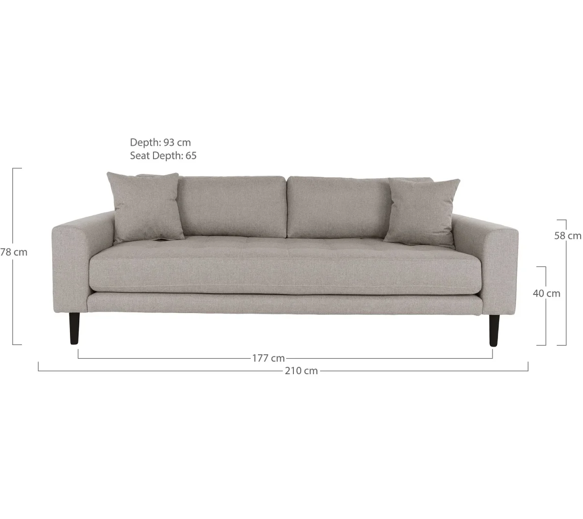 Lido 3 Personers Sofa - 3 Personers Sofa, Stone Med To Puder Og Sorte Træben Hn1030 - Billede 5