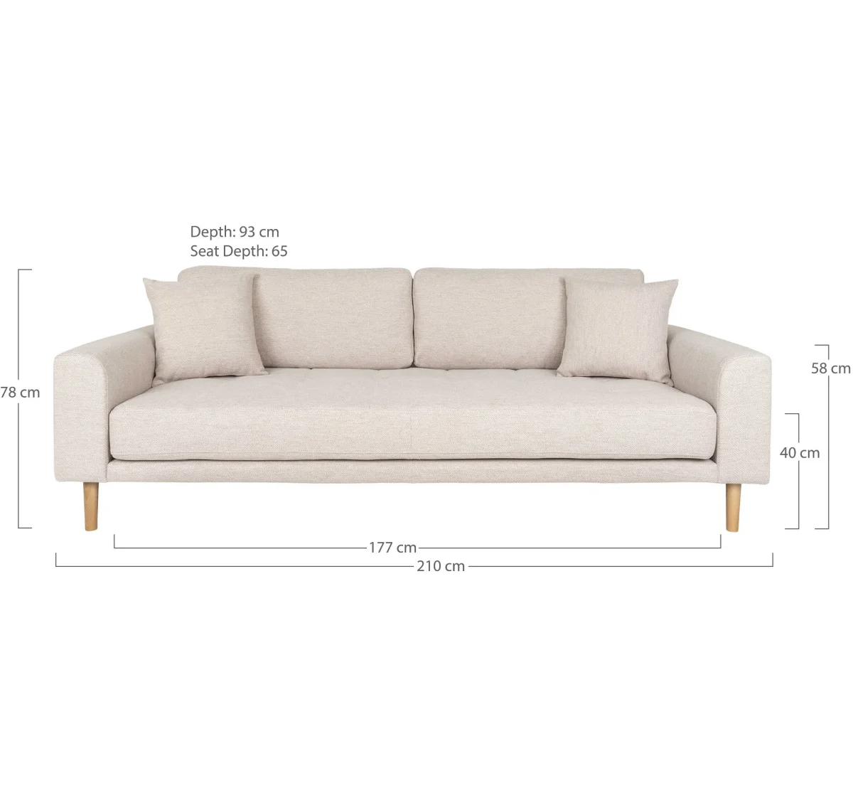 Lido 3 Personers Sofa - 3 Personers Sofa, Sand Med To Puder Og Natur Træben Hn1050 - Billede 5