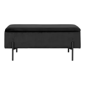 Watford Bænk - Bænk Med Opbevaring, Velour, Sort 95X36,5X43 Cm, Hn1207