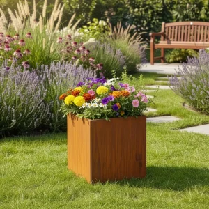Krukke corten stål, 40 x 40 x 40cm, 2 mm med bund,Hortus