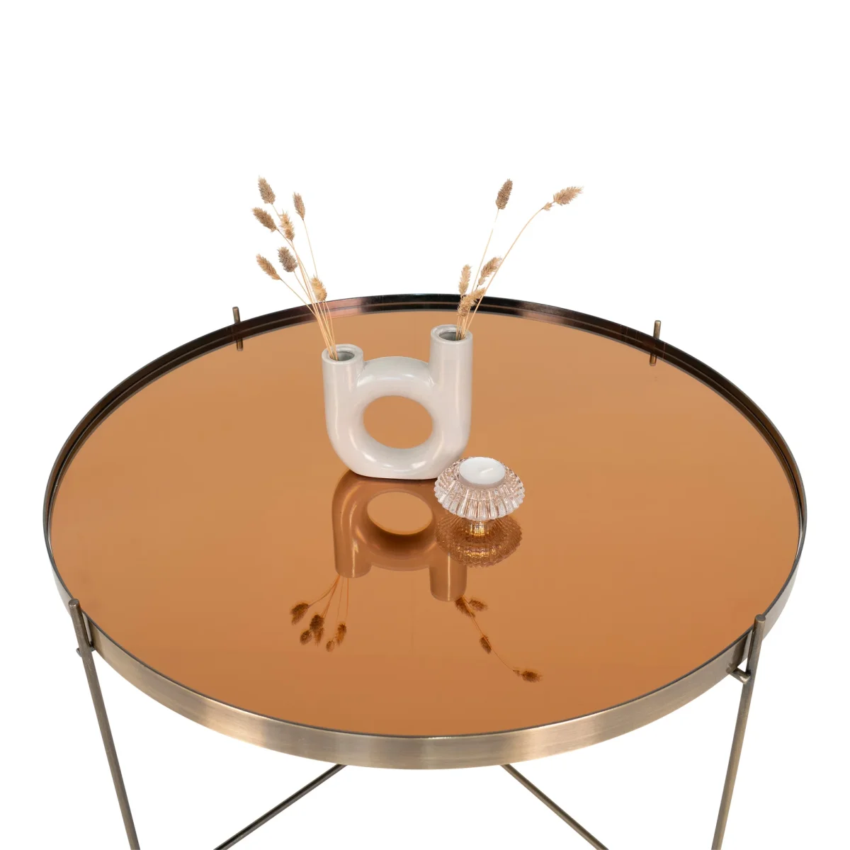 Venezia Sofabord - Hjørnebord, Messing Farvet Stål Med Glas Ø70Xh40Cm - Billede 5