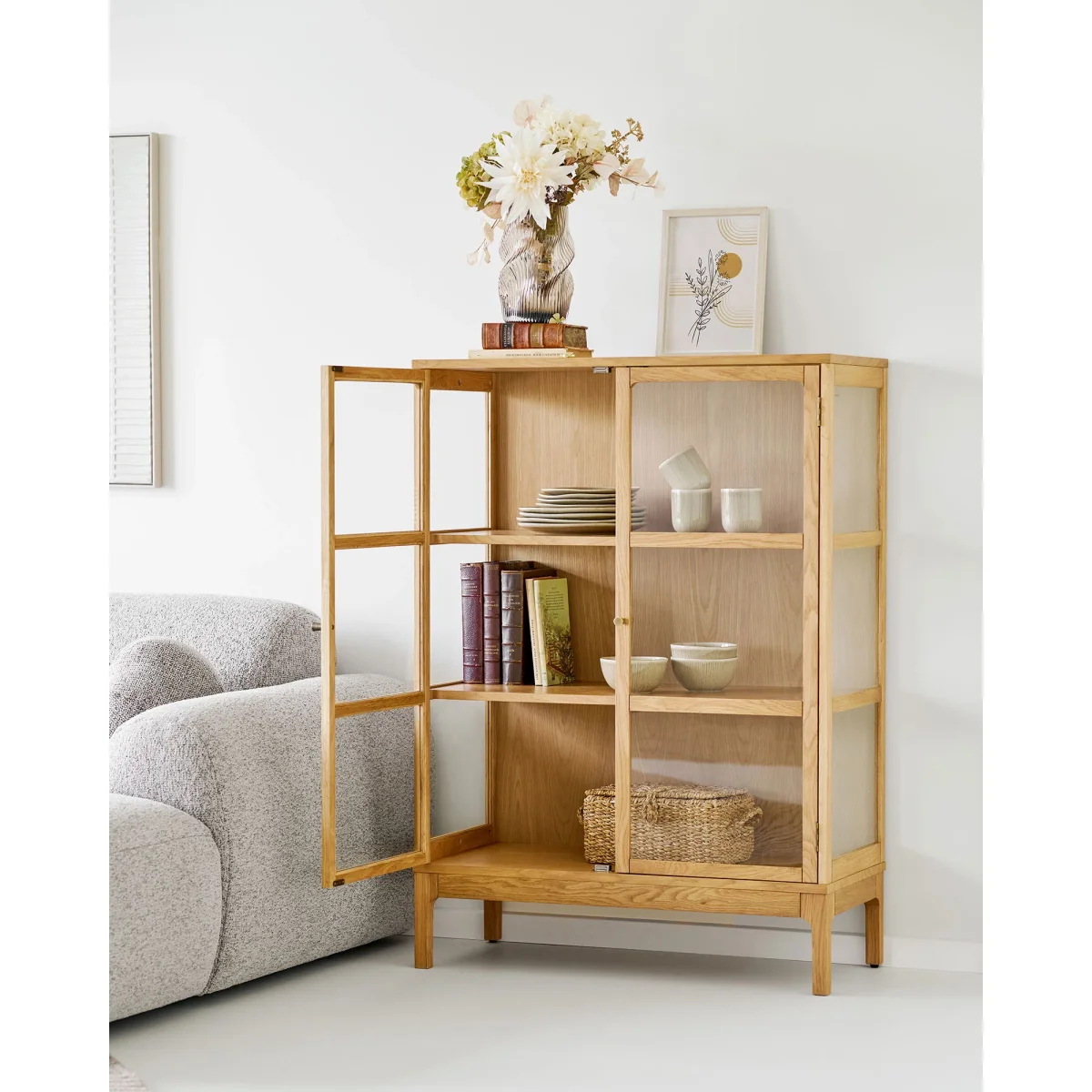 House Nordic - Zamora Vitrineskab, 2 glaslåger, 2 hylder, eg/egefiner/hærdet glas, 40x90x126 cm - Billede 3