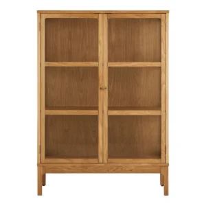 House Nordic - Zamora Vitrineskab, 2 glaslåger, 2 hylder, eg/egefiner/hærdet glas, 40x90x126 cm