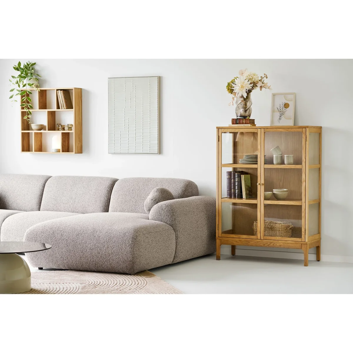 House Nordic - Zamora Vitrineskab, 2 glaslåger, 2 hylder, eg/egefiner/hærdet glas, 40x90x126 cm - Billede 5