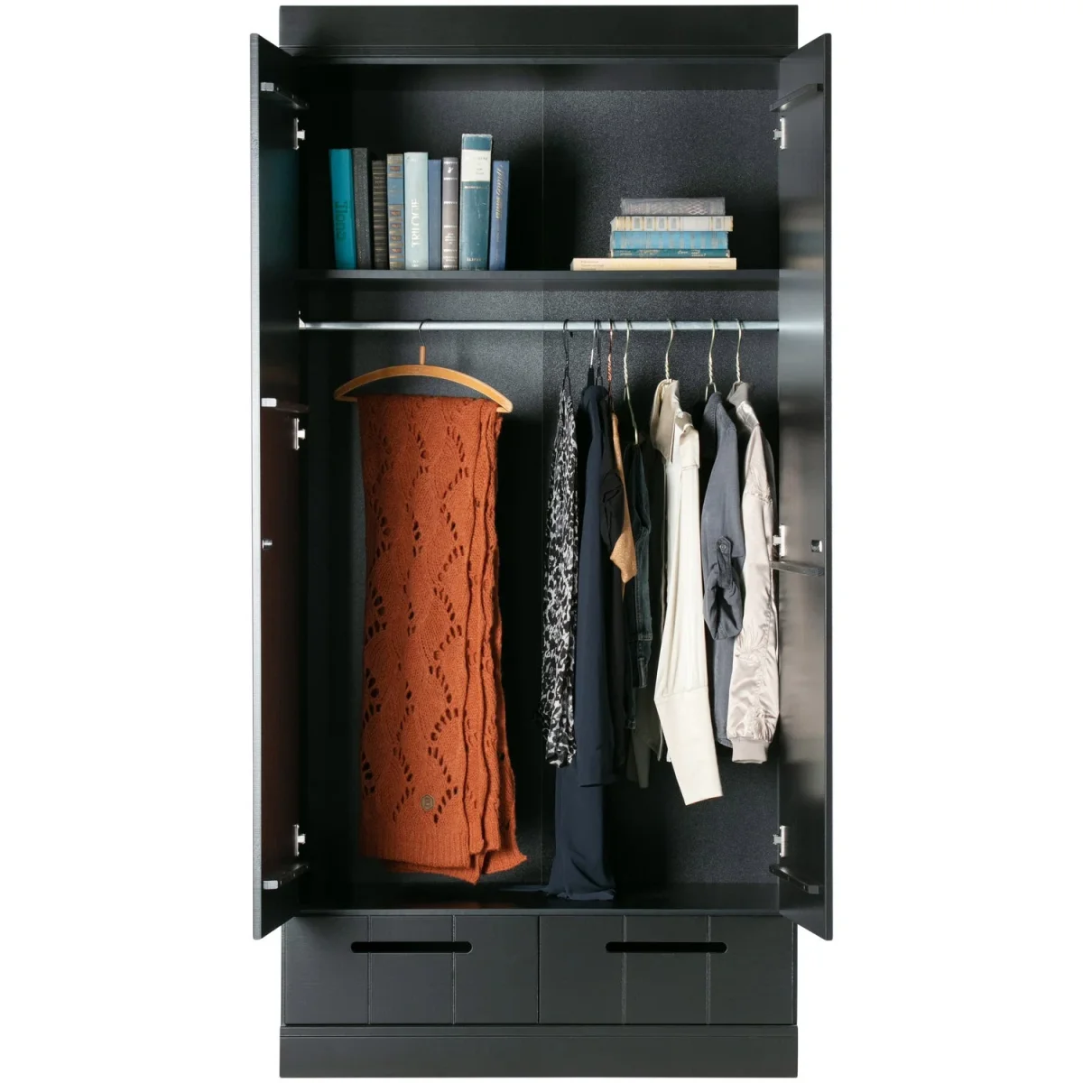 WOOOD - Connect 2-Dørs Skab Skuffer Skydedøre Sort FSC 195x94x53 cm - Billede 6