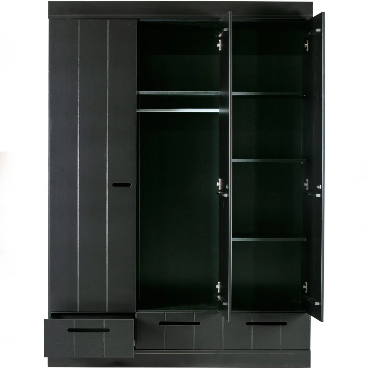 WOOOD - Connect 3-Dørs Skab Skuffer Skydedøre Sort FSC 195x140x53 cm - Billede 6