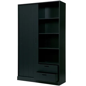WOOOD - Move Skydedørsskab Fyr Mat Sort FSC - 200x120x42 cm