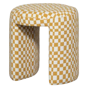 WOOOD Charlie Polstret Skammel Chess Tern-Mønster Gul - 47x45x45 cm