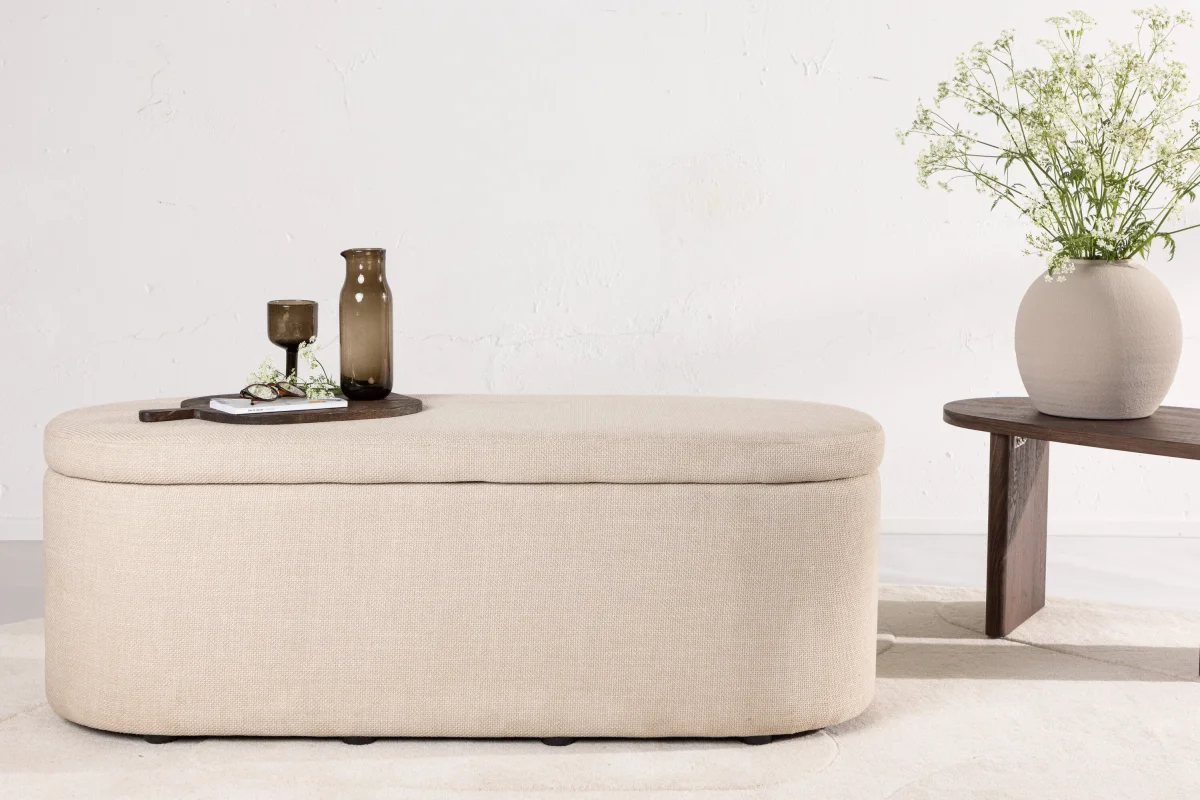 Venture Home - Potenza puf med opbevaring – Offwhite polyester – 130×50×47 cm - Billede 2