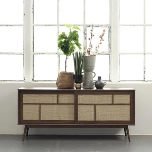 Barrali Skænk - Smoked Eg med Rattan - Nordisk Design, 180x80x45cm