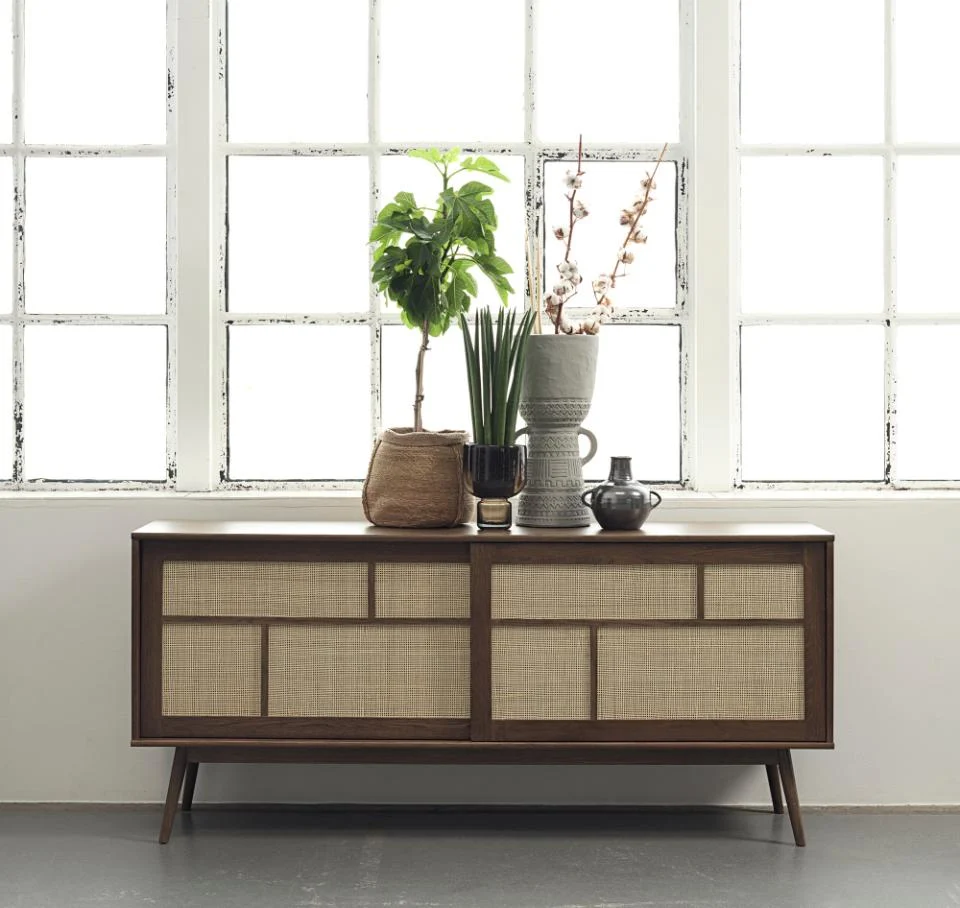 Barrali Skænk - Smoked Eg med Rattan - Nordisk Design, 180x80x45cm