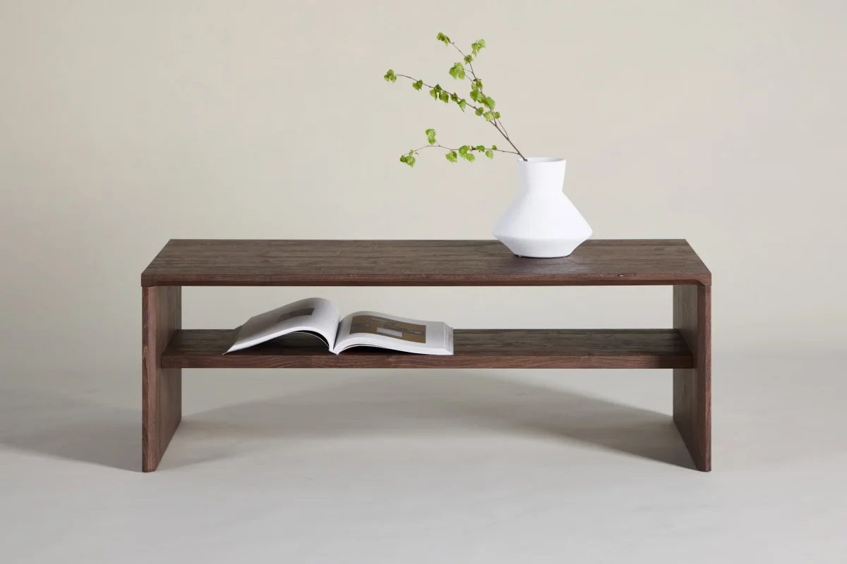 Venture Home - Telemarket – sofabord med hylde – mocca MDF med struktur – 110×50×38 cm - Billede 2