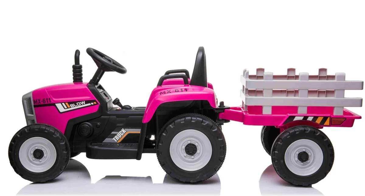 El Traktor, pink, inkl. vogn, PU lædersæder, gummihjul, litium batteri og fjernbetjening - Billede 7