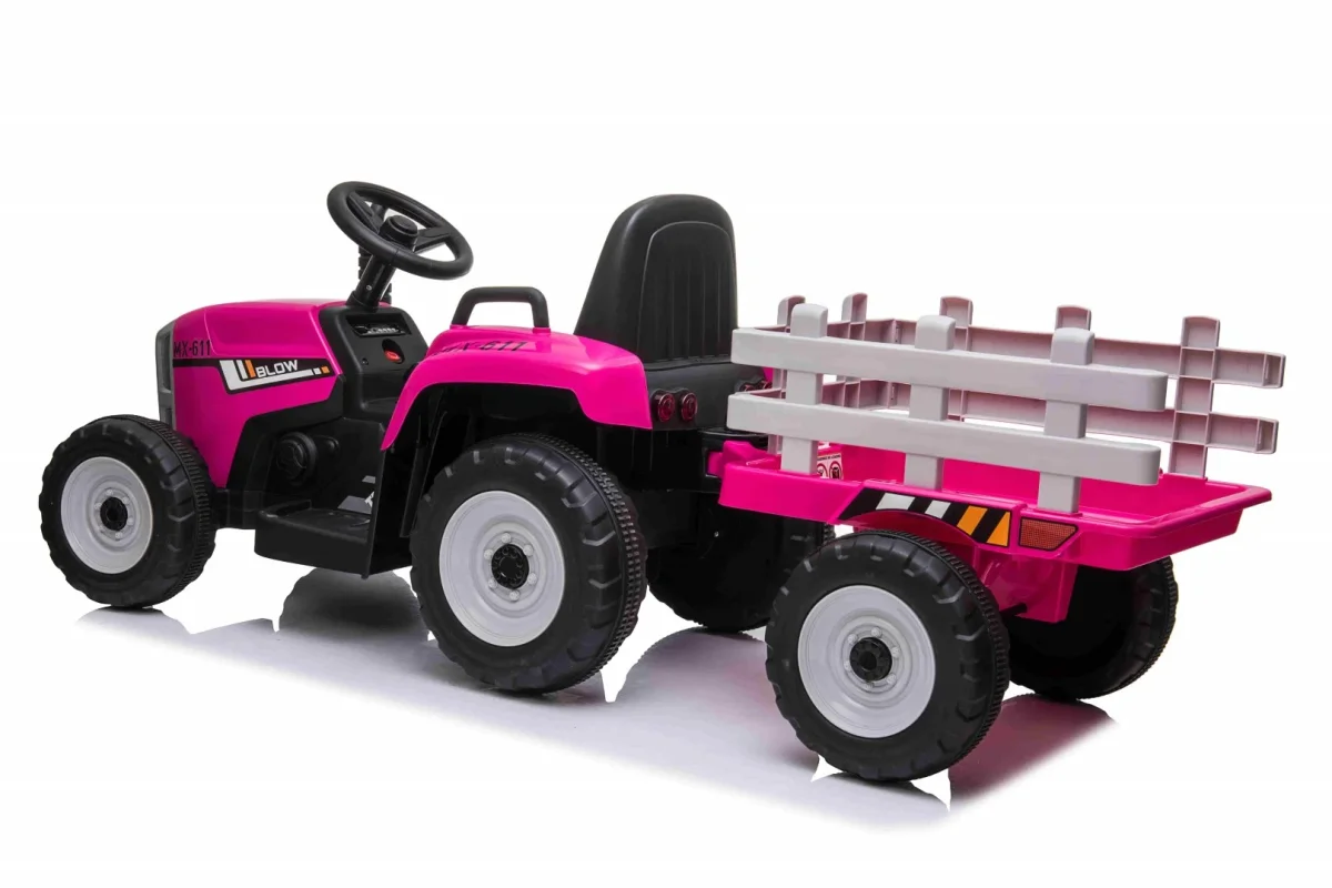El Traktor, pink, inkl. vogn, PU lædersæder, gummihjul, litium batteri og fjernbetjening - Billede 5