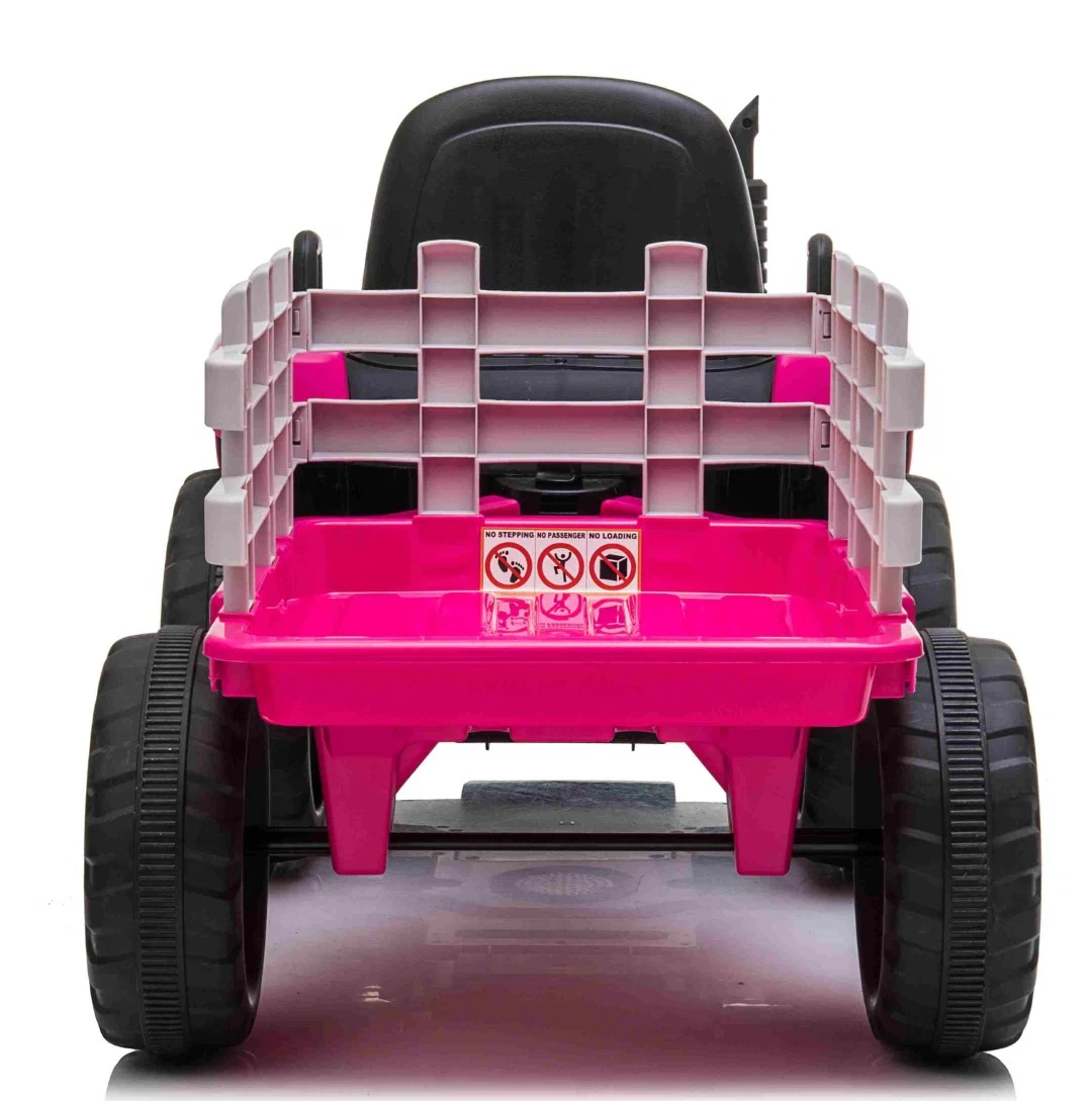 El Traktor, pink, inkl. vogn, PU lædersæder, gummihjul, litium batteri og fjernbetjening - Billede 4