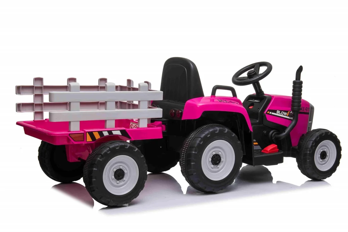 El Traktor, pink, inkl. vogn, PU lædersæder, gummihjul, litium batteri og fjernbetjening - Billede 3
