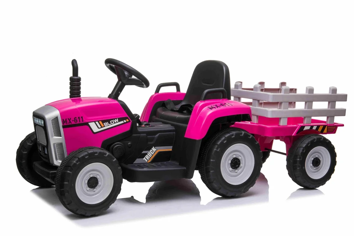 El Traktor, pink, inkl. vogn, PU lædersæder, gummihjul, litium batteri og fjernbetjening - Billede 2