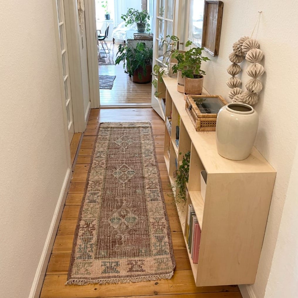 Muscat - Jute Kelim Løber - Cognac/Green/Rose